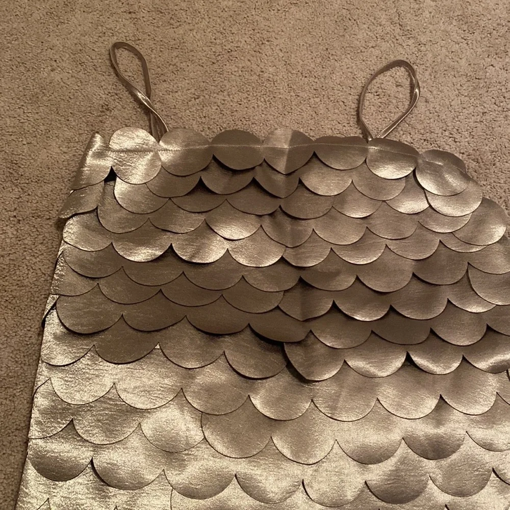 SAU- NWT Square Neckline Metallic Textured Midi Dress - Picture 6 of 7